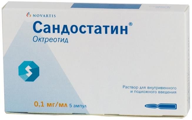 картинка Сандостатин р-р в/в и п/к 0,1мг/мл 1мл №5